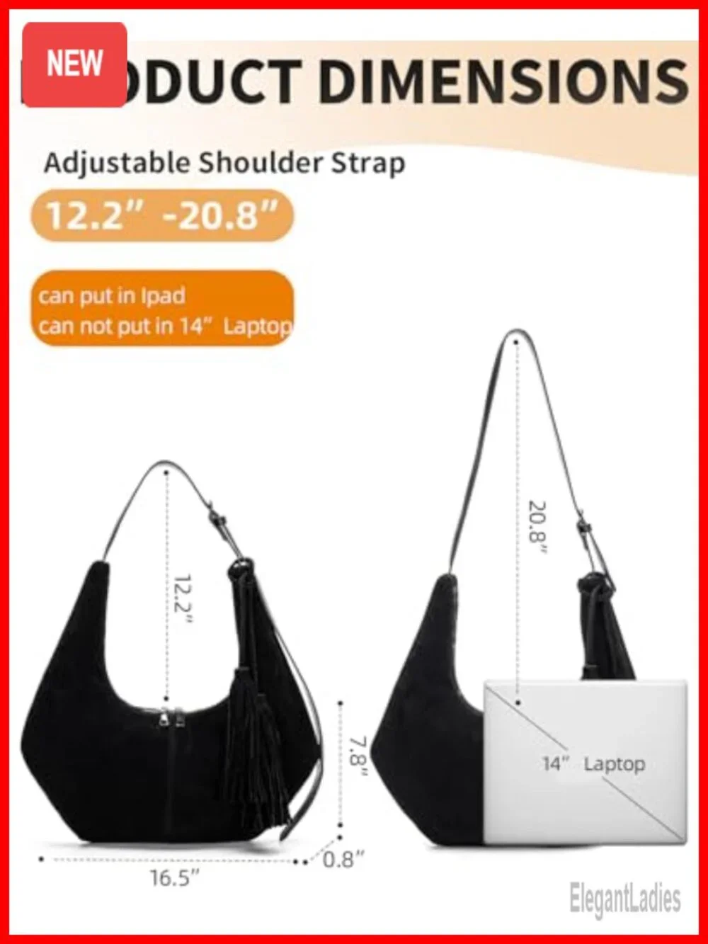 Tassel Suede Hobo Shoulder Bag, Slouchy Crescent Crossbody Purse with